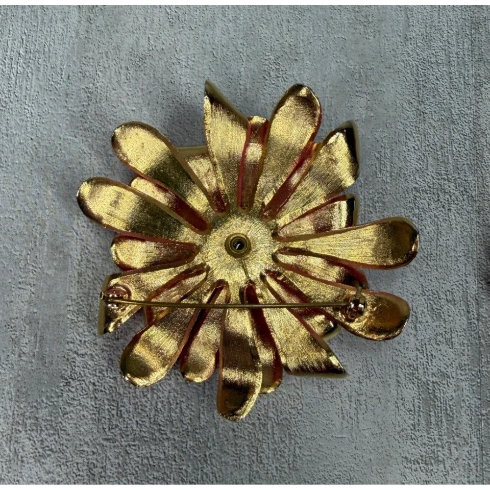 Vintage Pink Enamel Flower Brooch and Clip On Earrings Set Magenta Rhinestone